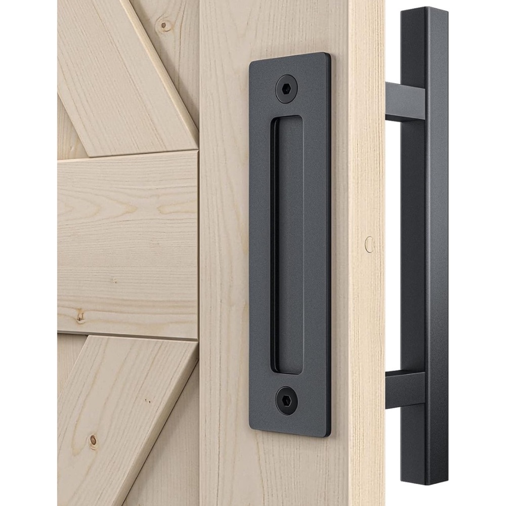 SMARTSTANDARD Heavy Duty 12" Pull and Flush Barn‎ Door Handle Set, Black